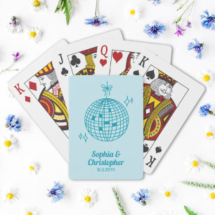 Retro Aquamarin Blue Disco Ball Hochzeit Personali Spielkarten