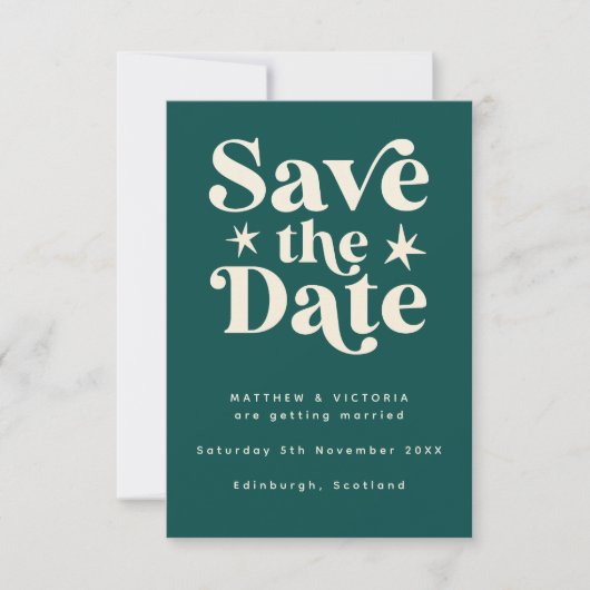 Retro Aquamarin Boho Einfache Save the Date-Karte Save The Date (Vorderseite)