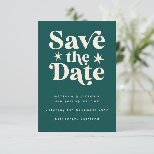 Retro Aquamarin Boho Einfache Save the Date-Karte Save The Date (Stehend Vorderseite)