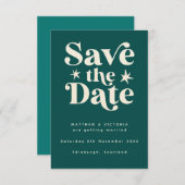 Retro Aquamarin Boho Einfache Save the Date-Karte Save The Date (Vorne/Hinten)