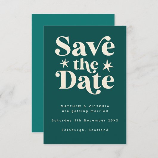 Retro Aquamarin Boho Einfache Save the Date-Karte Save The Date (Vorne/Hinten)