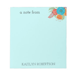 Retro Aquamarin Coral Orange Floral Notepad Notizblock