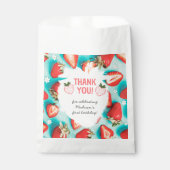 Retro Aquamarin Floral Strawberry Berry 1. Geburts Geschenktütchen (Vorderseite)