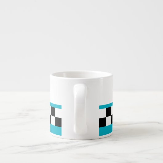 Retro-aquamarin gestreifte Schachbrett Espressotasse (Rückseite)