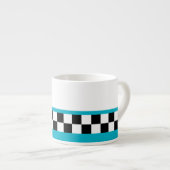 Retro-aquamarin gestreifte Schachbrett Espressotasse (Vorderseite Rechts)