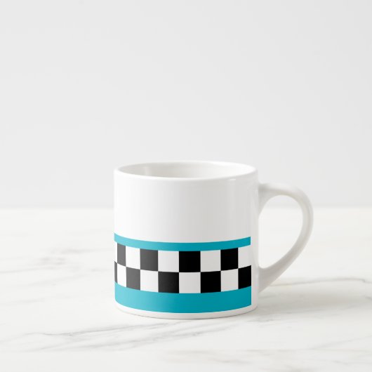 Retro-aquamarin gestreifte Schachbrett Espressotasse (Rechts)