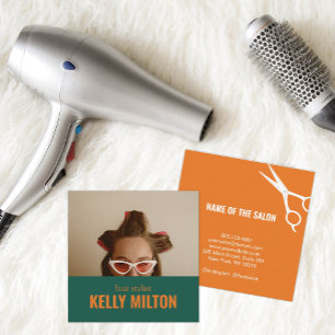 Retro Aquamarin Orange Haar Stylist Foto Quadratische Visitenkarte