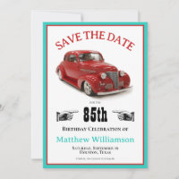 Retro Aquamarin & Red 1939 Coupe 85. Geburtstag