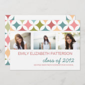 Retro Aquamarin rosa Drei Foto Abschluss Einladung (Vorne/Hinten)