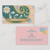 Retro-aquamarin, rosa Paisley-Motiv Visitenkarte (Vorne/Hinten)