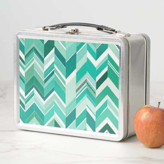 Retro Aquamarin und türkis Zickzack Metall Brotdose (Beispiel)