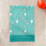 Retro Aquamarin und White Star Muster Küchentücher<br><div class="desc">Ein Küchentuch mit einem Retro-Stern-Muster in aquamarin-weiß auf einem hellen aquamarinen Hintergrund und dunklen aquamarinen Rändern.</div>