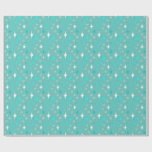 Retro-Aquamarin-White-Star-Muster Geschenkpapier (Flach)