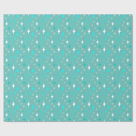 Retro-Aquamarin-White-Star-Muster Geschenkpapier (Flach)