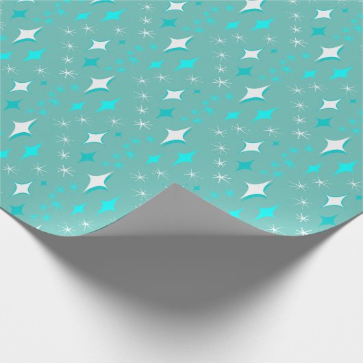 Retro-Aquamarin-White-Star-Muster Geschenkpapier (Ecke)