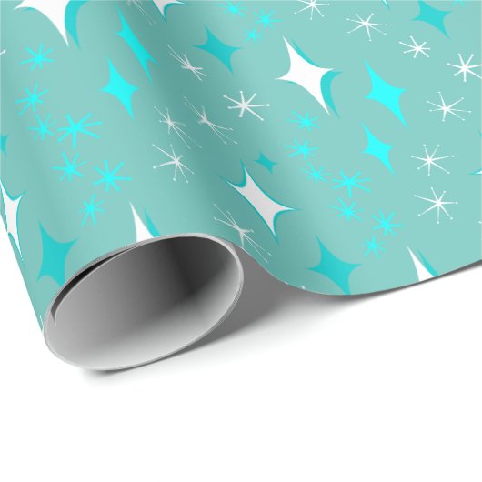 Retro-Aquamarin-White-Star-Muster Geschenkpapier (Rolleneckpunkt)