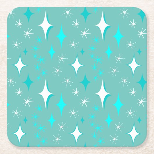 Retro-Aquamarin-White-Star-Muster Rechteckiger Pappuntersetzer (Vorderseite)