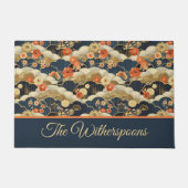 Retro Aquamarine Blumen und Wolken im japanischen Fußmatte (Vorderseite)