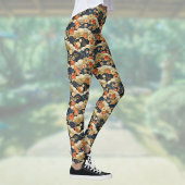 Retro Aquamarine Blumen und Wolken im japanischen  Leggings
