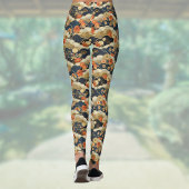 Retro Aquamarine Blumen und Wolken im japanischen Leggings