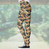 Retro Aquamarine Blumen und Wolken im japanischen  Leggings