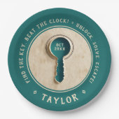 Retro Aquamarine Escape Room Schlüssel Lösung Scha Pappteller (Vorderseite)