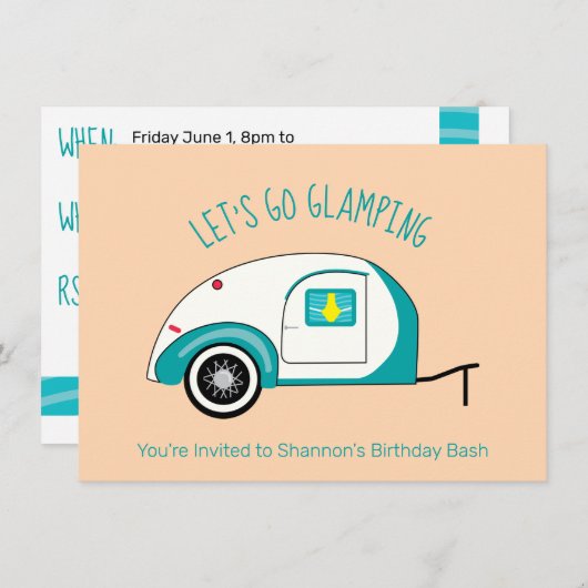 Retro Aquamarine Teardrop Campingplatz Glamping Einladung (Vorne/Hinten)