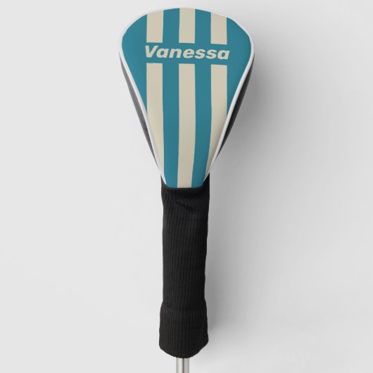 Retro Aquamarine Three Pin Stripes with Name Golf Headcover (Vorderseite)