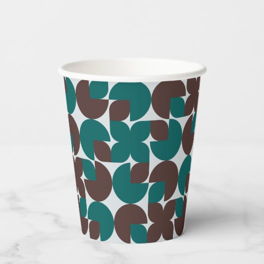 Retro-Aquamarine und braune Bio Formen Pappbecher (Rückseite)