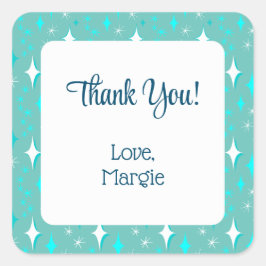 Retro Aquamarine weiße Sterne Editable Vielen Dank Quadratischer Aufkleber