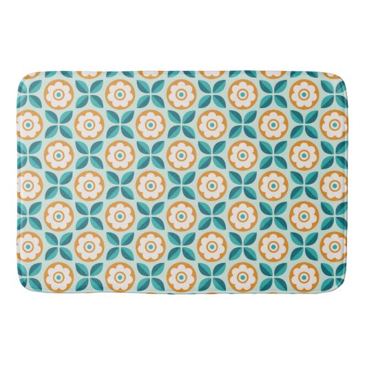 Retro Aquamarines Aqua Orange Geoss Muster Badematte (Vorderseite)