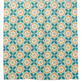 Retro Aquamarines Aqua Orange Geoss Muster Duschvorhang (Vorderseite)