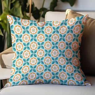 Retro Aquamarines Aqua Orange Geoss Muster Kissen
