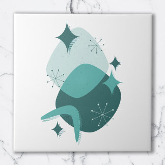 Retro Aquamarines Atomzeitalter Mitte des Jahrhund Fliese