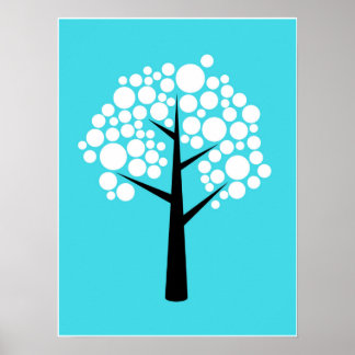 Retro Aquamarines Schwarzblasen-Baumposter Poster