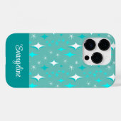 Retro-Aquamarines und White Star-Muster bearbeitba Case-Mate iPhone Hülle (Rückseite (Horizontal))