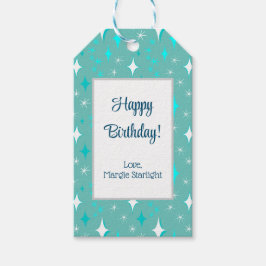 Retro-Aquamarines und White Star-Muster bearbeitba Geschenkanhänger