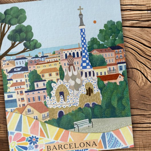 Retro-Aquarell Barcelona Spanien Reise Puzzle