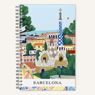 Retro-Aquarell Barcelona Spanien Reiseandenken Notizblock
