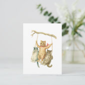 Retro-Aquarell-Cartoon Katzen, die von einem Baum Postkarte (Stehend Vorderseite)