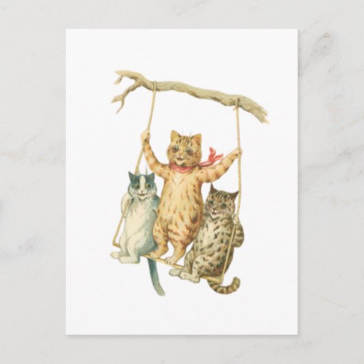 Retro-Aquarell-Cartoon Katzen, die von einem Baum Postkarte (Vorderseite)