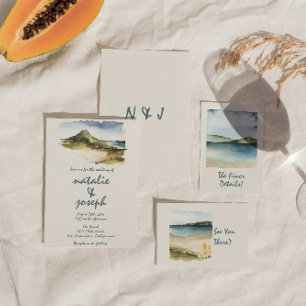 Retro-Aquarell-Hand gezeichnete Strand-Hochzeit ei Einladung