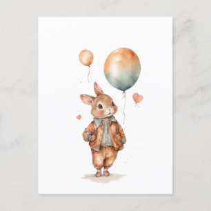 Retro-Aquarell Kleiner Hase mit Ballons  Postkarte