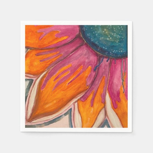 Retro-Aquarell Leuchtende Blumen Serviette (Vorderseite)