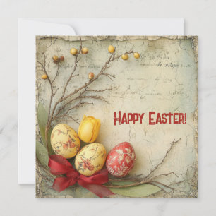 Retro Aquarell Rot und Gelb Easer Eier Feiertagskarte
