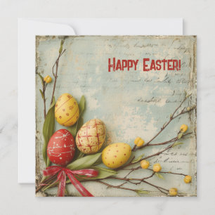 Retro-Aquarell rote und gelbe Ostereier Feiertagskarte