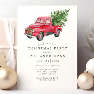 Retro-Aquarell-Roter-LKW-Weihnachtsfeier Einladung