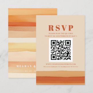 Retro Aquarell Streifen Terracotta Orange QR CODE RSVP Karte