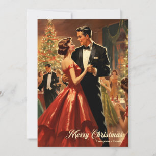 Retro-Aquarell-Weihnachtsfamilie beim Tanzen Feiertagskarte