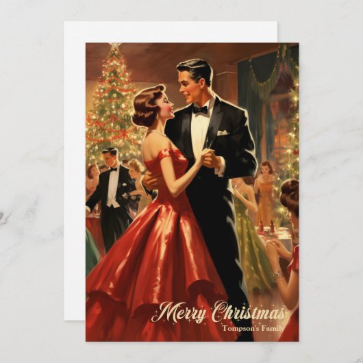 Retro Aquarell Weihnachtsfamilientanz Feiertagskarte (Vorne/Hinten)